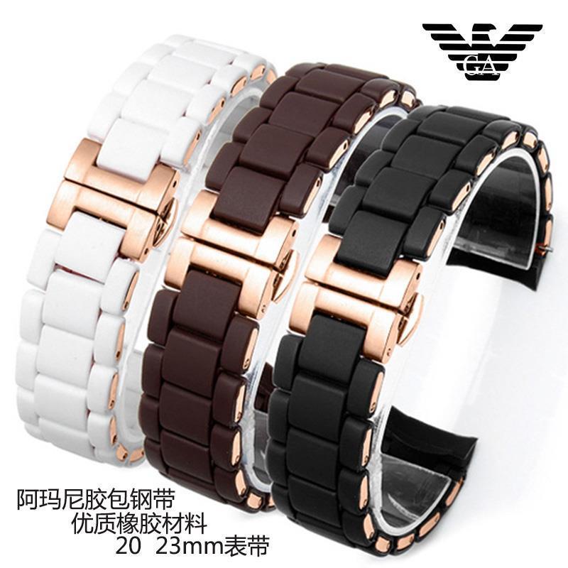 Dây Đeo Đồng Hồ Armani Bằng Silicon Mạ Thép AR5889 5890 5905 5920 20 23mm Cho Nam Nữ