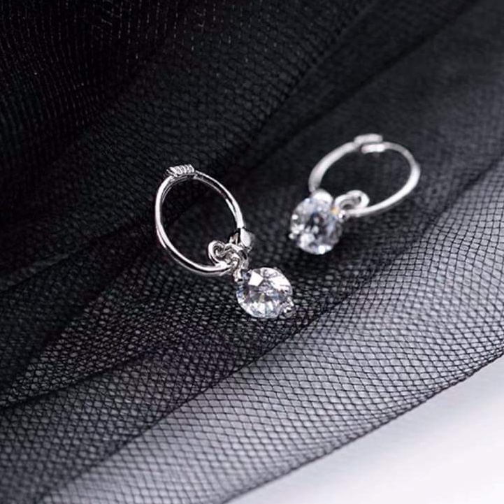 Khuyên tai bạc khuyên bấm thả đá trắng lấp lánh Van Jewelry V10029