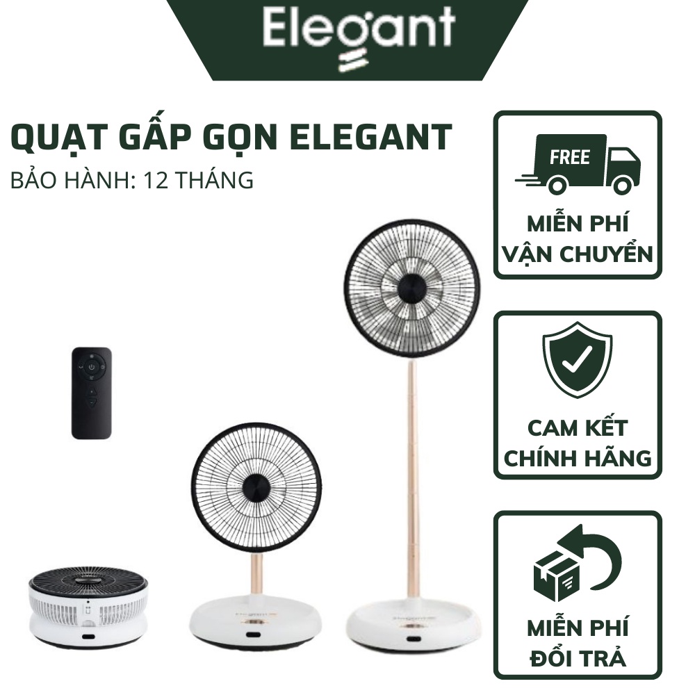Quạt Cây Đứng Tùy Chỉnh Độ Cao Thông Minh Elegant Có Điều Khiển Thông Minh - Quạt Tích Điện Gấp Sạc Pin Có Thể Gấp Gọn
