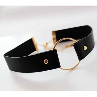 Choker dây da mặt tròn cá tính Queen Silver