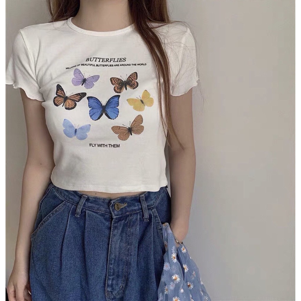 áo croptop in hình bướm butter chất đẹp xinh
