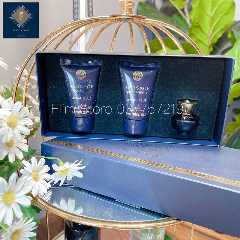 [ set mini ] Set Nước hoa Versace Dylan Blue Pour Femme / Bright Crystal  EDP 5ml + Shower Gel 25ml + Lotion 25ml