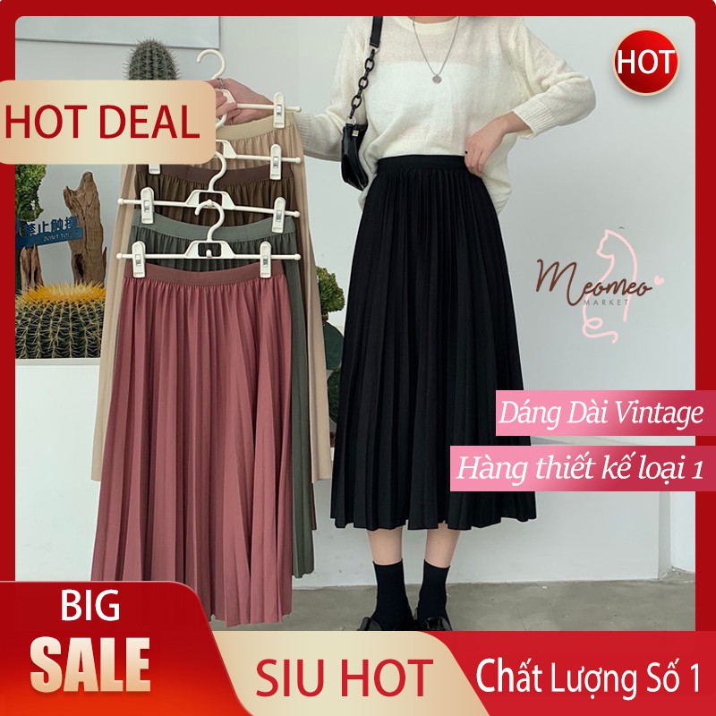 Chân váy xếp ly midi dáng dài Vintage - [Ảnh Thật] Chân váy dài midi xếp li siêu hot [Hàng thiết kế]