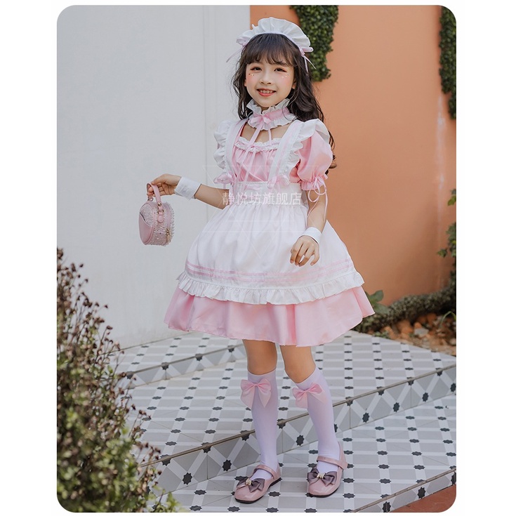 Bộ Đồ Hóa Trang Cô Hầu Gái Lolita Nhật Bản Màu Trắng Đen Dễ Thương