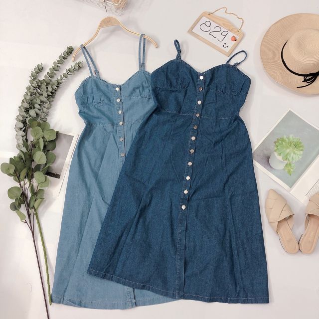 Đầm Jean 2 dây cúp ngực-Đ829