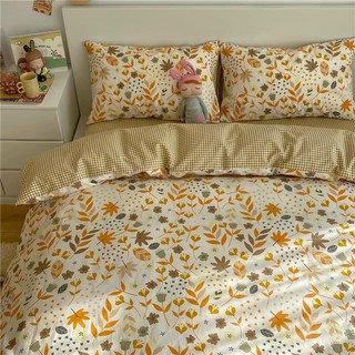 Set chăn ga cotton living hoạ tiết hoa lá thu🍂