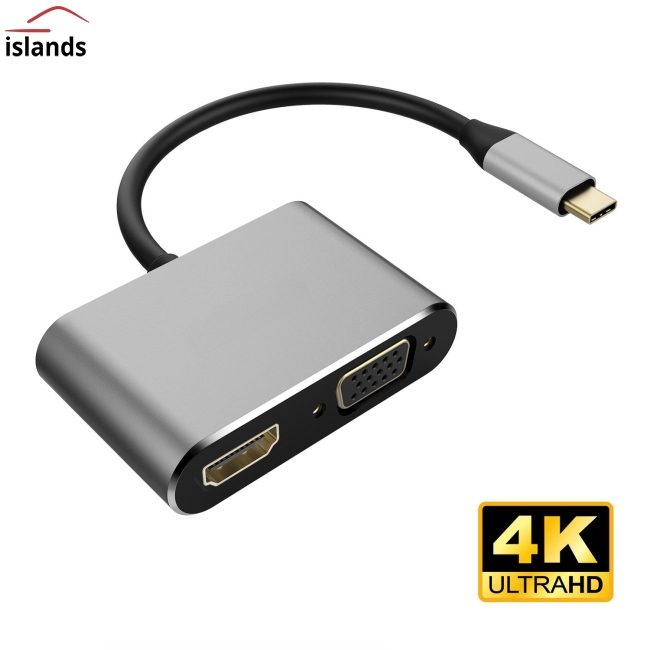 Bộ ổ cắm USB 3.1 kết nối Type-C với HDMI và VGA 2 trong 1 hỗ trợ chất lượng hình ảnh 4K UHD kèm phụ kiện tiện lợi