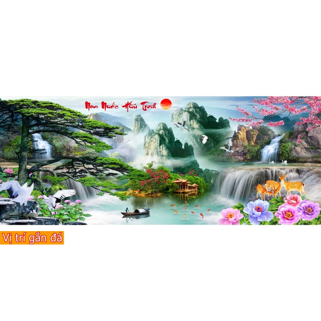  Tranh đính đá phong cảnh Non nước hữu tình VS182 KT :150cm x 60cm - 180*70cm