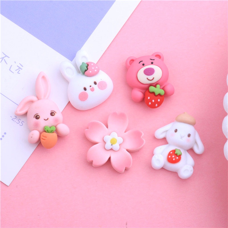 Bộ 10 Phụ Kiện Kẹp Tóc/Dây Đeo Điện Thoại Bằng Resin Hình Gấu/Hoa Anh Đào/Chú Chó Dễ Thương DIY