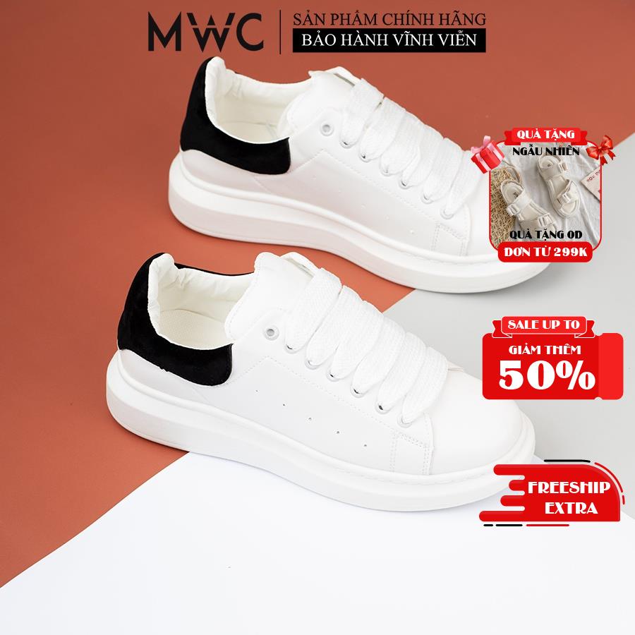 Giày Thể Thao Nam MWC Đế Độn Sneaker Da Trơn Màu Đen Năng Động Lịch Sự NATT- 5250