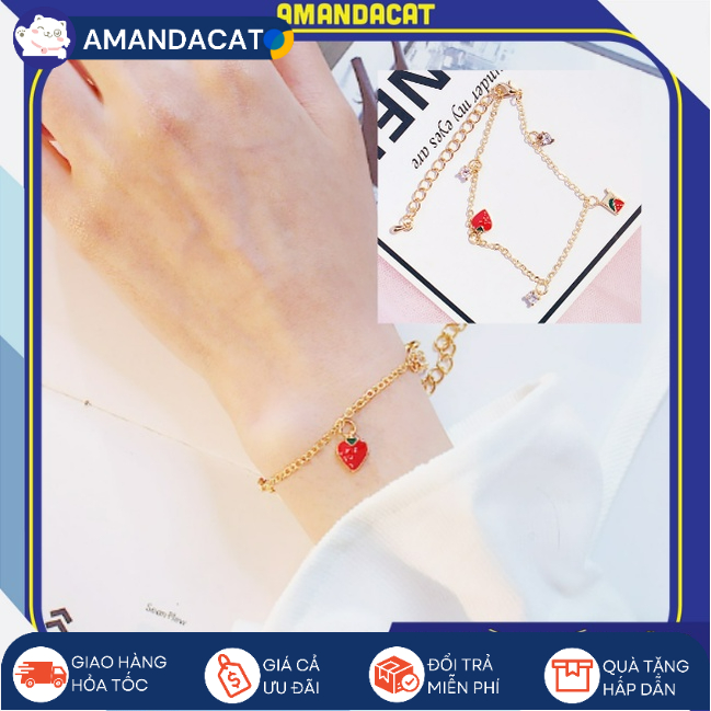 [Hàng sẵn] Lắc tay nữ hình Dâu tây nhỏ phong cách Hàn Quốc phụ kiện trang sức thời trang đẹp, Lắc tay nữ lấp lánh