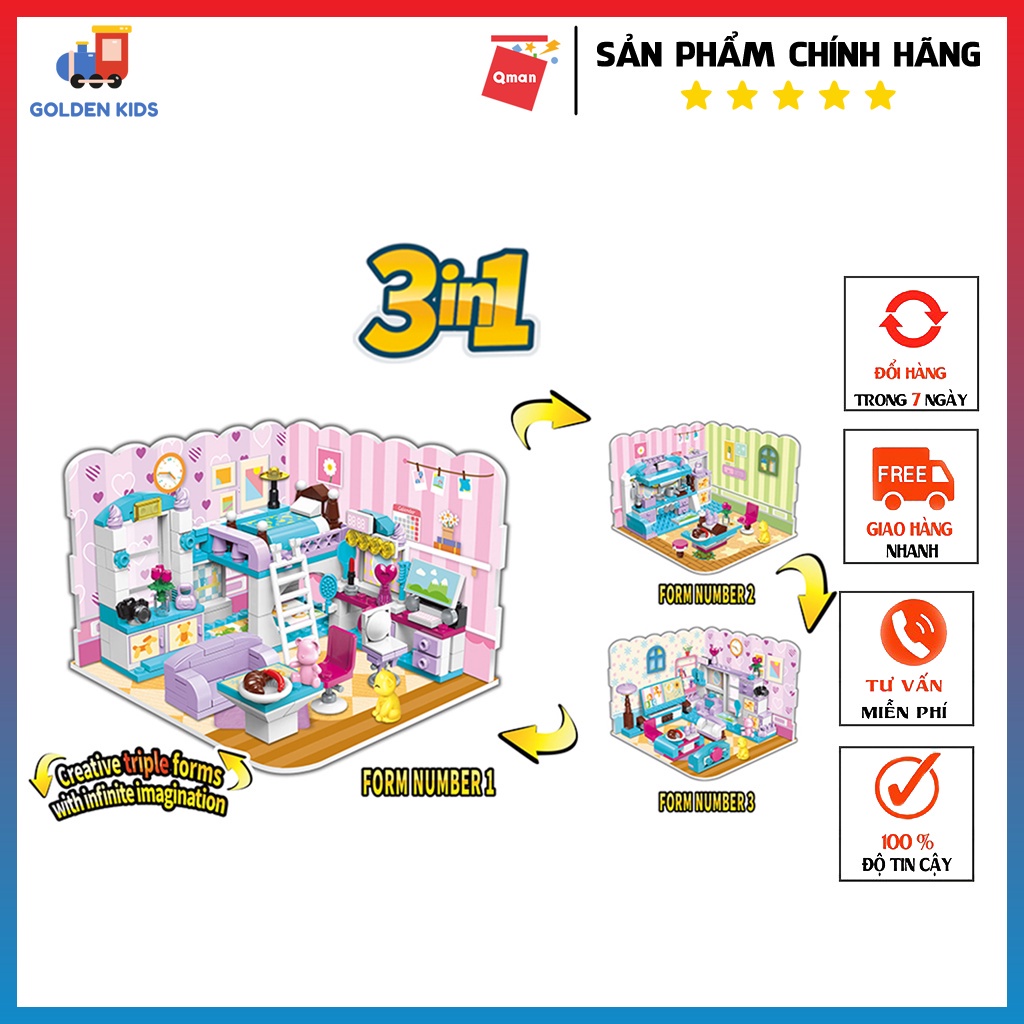 Đồ chơi xếp hình lego căn phòng búp bê hiện đại 3 trong 1 QMAN 4801 (194 chi tiết) - Đồ chơi giáo dục