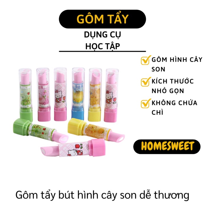 Dụng Cụ Học Tập - Gôm Tẩy Bút Hình Cây Son, Không Chứa Chất Độc Hại, nhiều màu sắc thú vị 7462