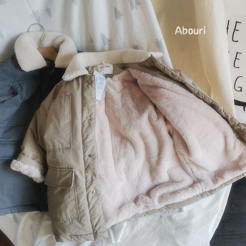 Áo khoác thô kaki lót lông mềm mịn cho bé trai và bé gái