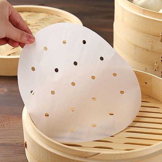 [ Bịch 100 tờ ] giấy nến tròn đục lỗ 23 cm dùng cho nồi chiên không dầu - giấy lót hấp bánh bao há cảo