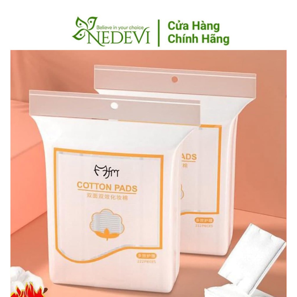 Combo 2 bịch bông tẩy trang 3 lớp Cotton Pads [Túi 222 miếng] FM - NEDEVI Chính Hãng