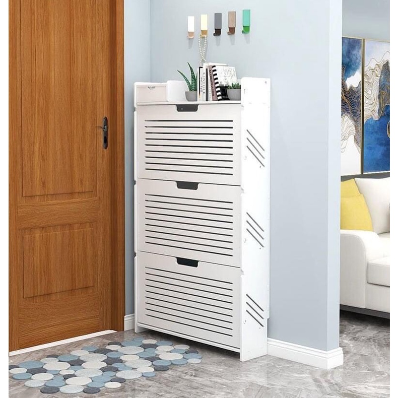 Tủ giày thông minh chất liệu gỗ nhựa PVC cao cấp chống ẩm mốc chứa 9-14 đôi giày dép - Tặng kèm vít chắc chắn
