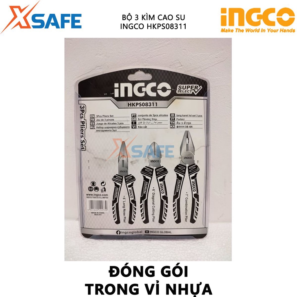 Bộ 3 kìm INGCO HKPS08311 kích thước 6 inch Bộ 3 kềm hợp kim cao cấp chắc chắc, chịu lực, chịu nhiệt - Chính hãng [XSAFE]