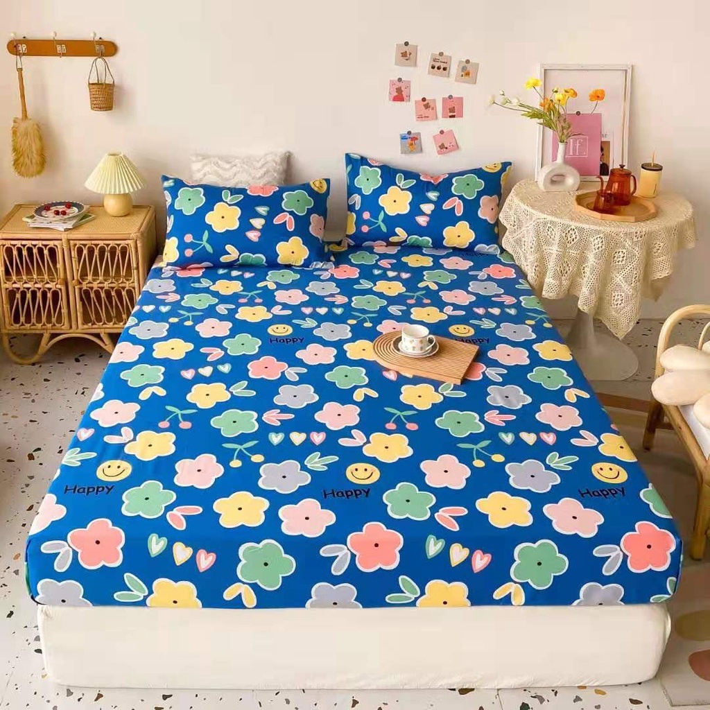 Bộ ga gối cotton 100% họa tiết hoa nhí, chất liệu mềm mịn chuẩn cotton