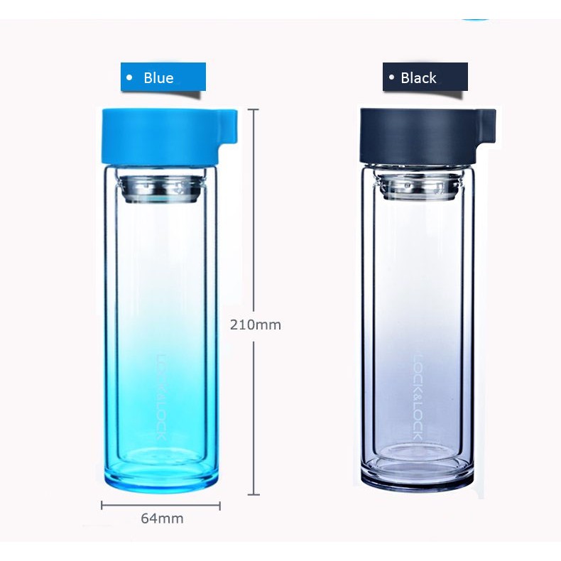 Bình nước thủy tinh 2 lớp chống nóng tay Lock&lock Crystal LLG653BLU 350ml
