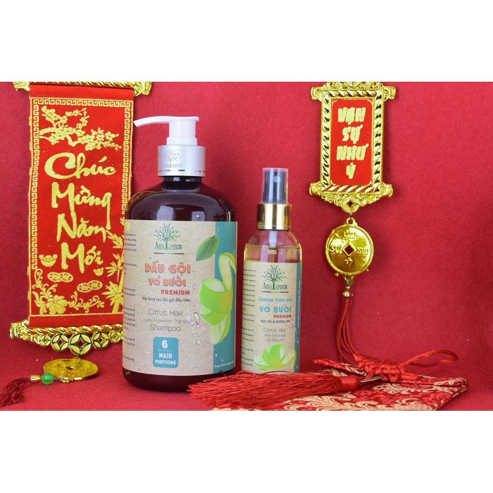 { KHUYẾN MÃI}[HÀNG CHÍNH HÃNG] Bộ Dầu Gội và Serum Tinh Dầu Vỏ Bưởi Amegreen ngăn ngừa rụng tóc và kích mọc tóc cao cấp