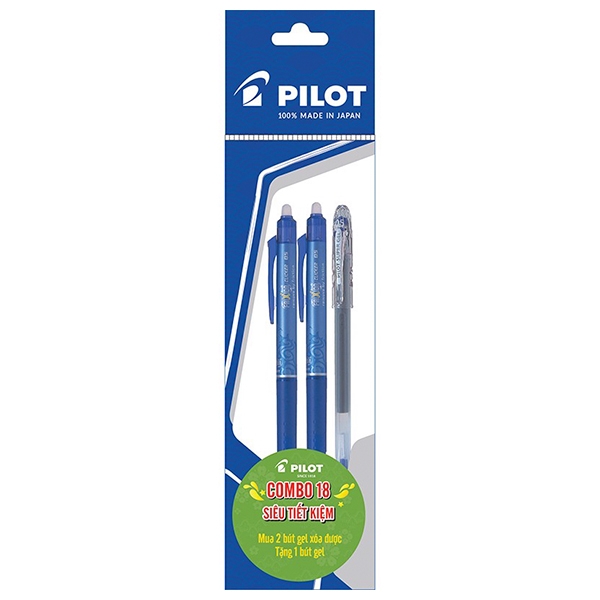 Combo 18: 2 Bút Gel Xóa Được Frixion 0.5mm Mực Xanh + 1 Bút Super Gel Mực Xanh Pilot