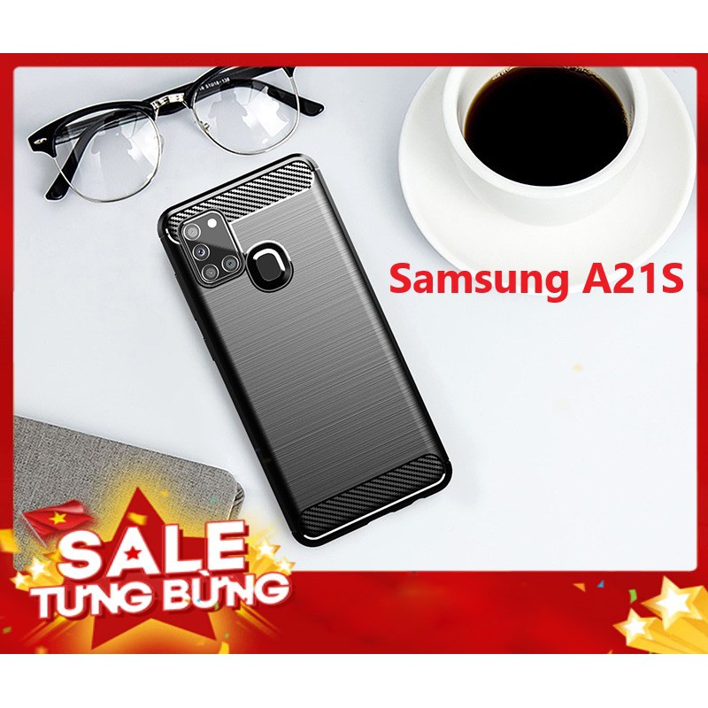 Ốp lưng Samsung Galaxy A21s ốp phay xước carbon vân kim cương chống shock, hấp thụ nhiệt cao cấp