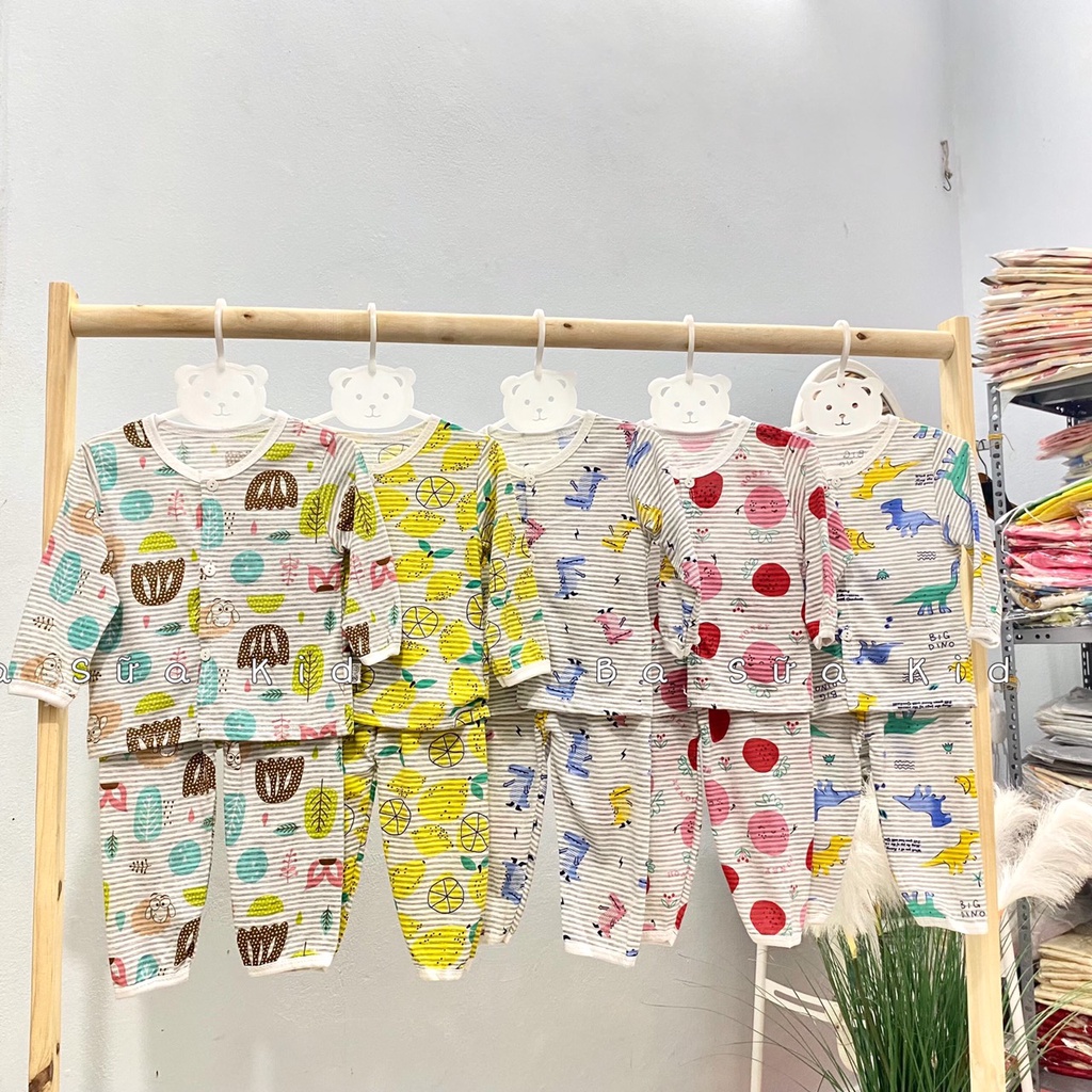 Bộ Cotton Giấy Thái Dài Tay Cúc Giữa Nằm Điều Hòa Cho Bé Trai Bé Gái Từ 6kg - 16kg Họa Tiết Dê Thương