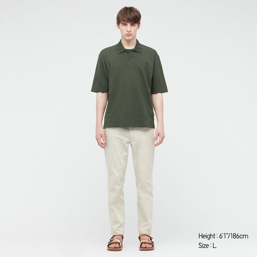 Áo Thun Unisex Uniqlo Cotton Pique Oversized Polo Shirt Màu 56 Olive