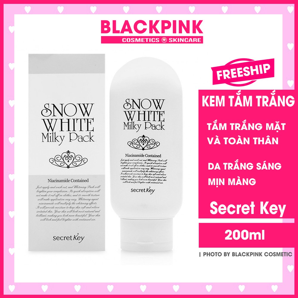 Kem Tắm Trắng Secret Key Snow White Milky Pack 200ml - kem tắm trắng mặt và toàn thân, cam kết chuẩn Auth