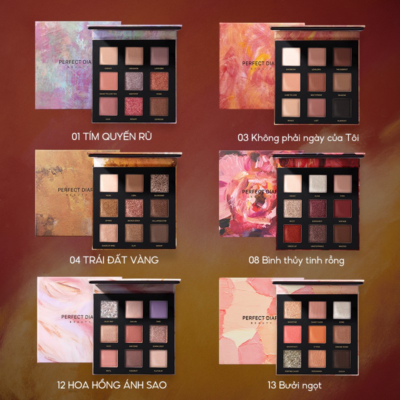 Bảng Phấn Mắt Perfect Diary 9 Màu Trang Điểm Tiện Lợi 10g