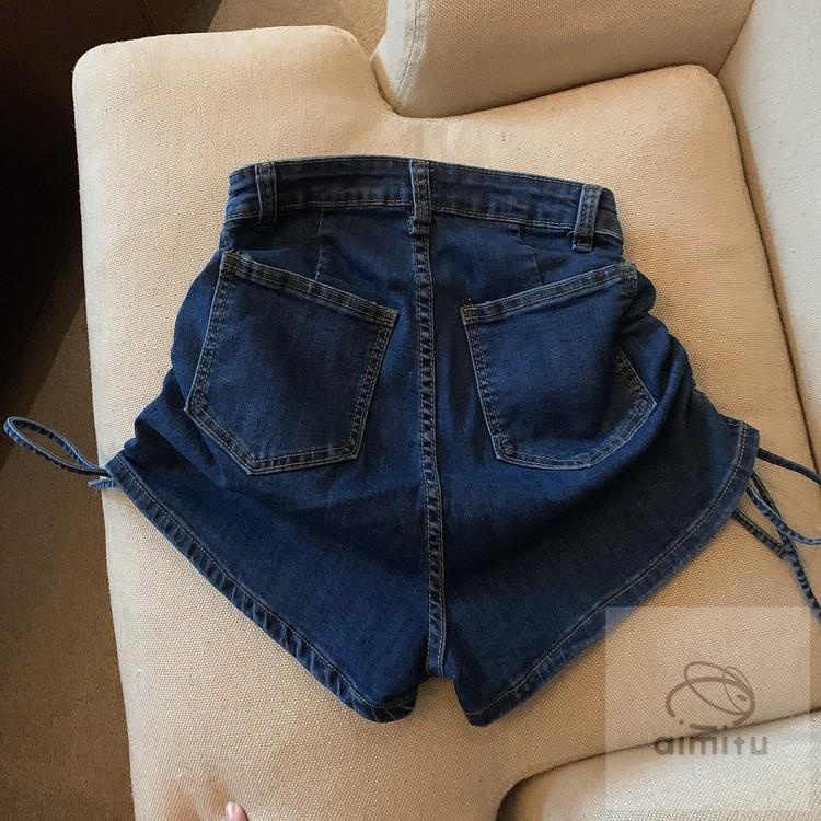 Quần Short Jean Lưng Cao Phối Dây Rút Mẫu Mới Thời Trang Mùa Hè Dành Cho Nữ 2021