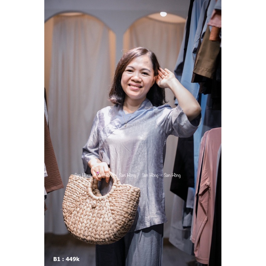 ĐỒ Phật tử thiết kế # quần áo Pháp phục nữ vải lụa Đông Hưng vân đá x quần đũi lụa sang trọng B1