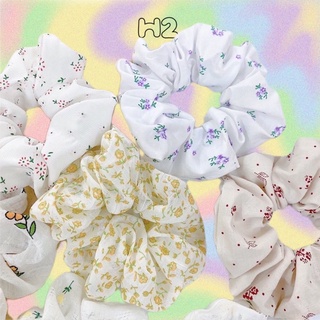 Scrunchies chun buộc tóc hoa nhí vải trắng