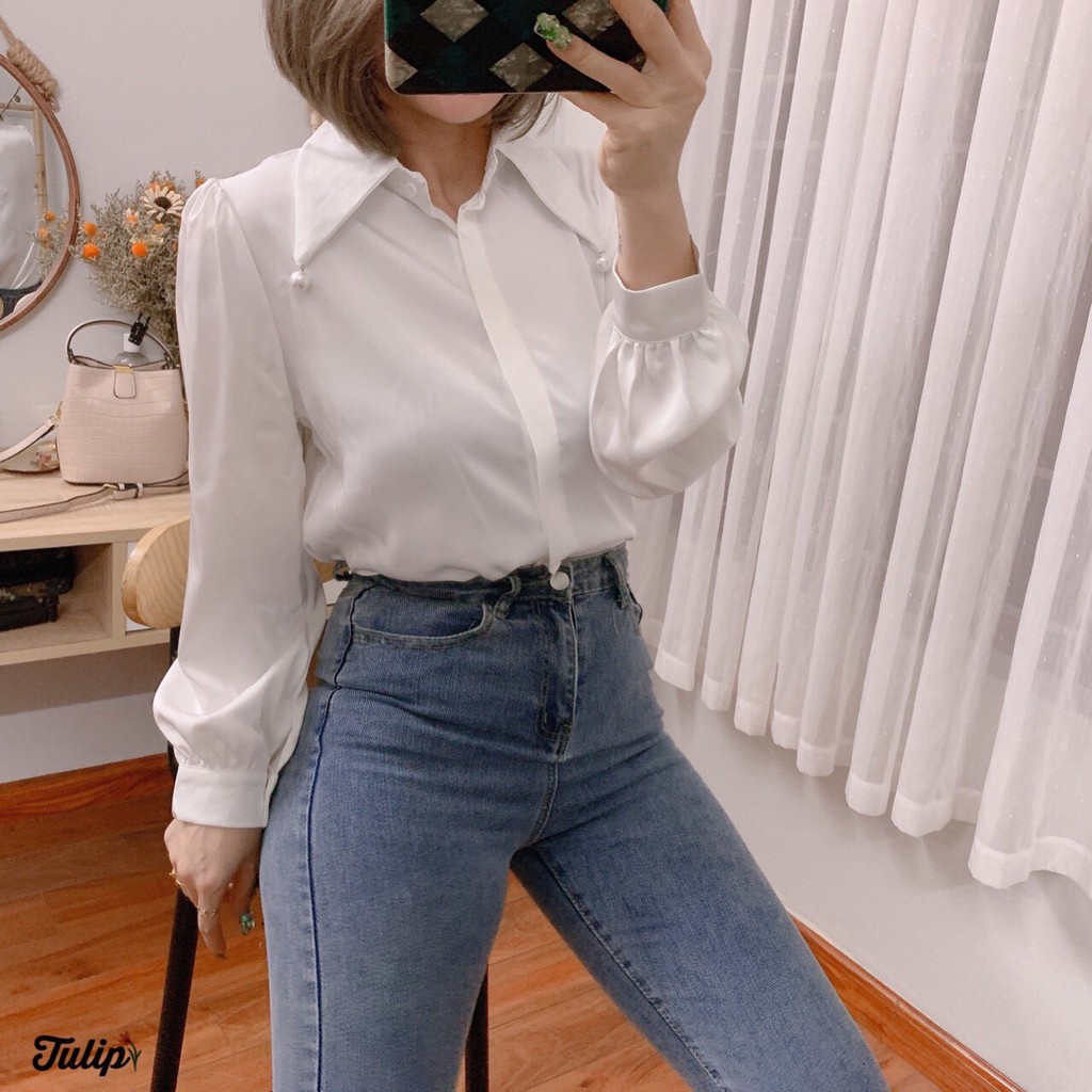 Áo sơ mi lụa công sở kiểu hàn quốc sang chảnh sweetlady ảnh thật freeship