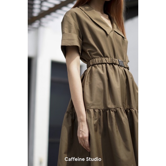 Váy suông cộc tay có đai freesize chất liệu kaki cao cấp -Sani dress Caffeine Studio