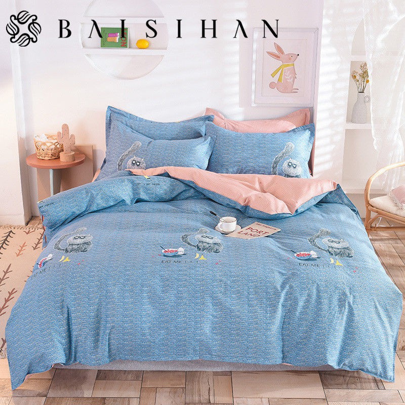 Bộ ga trải giường cotton bốn mảnh tốt nhất chăn gối đệm một lưới màu đỏ ký túc xá sinh viên đồ ba <