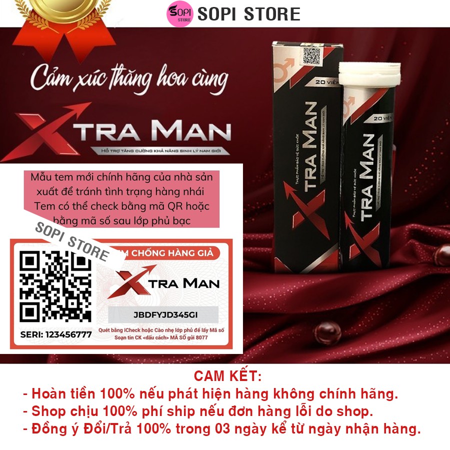 [Mua 3 tặng 1] XTRA MAN chính hãng – Tăng cường sinh lý nam, hộp 20 viên sủi chiết xuất, cảm xúc thăng hoa - Sopi Store