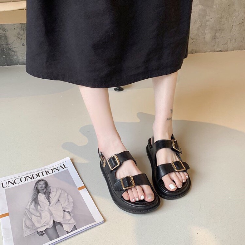 Sandal 2 quai khóa vuông, sandal nữ đi học