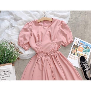 Đầm Voan Hồng Tiểu Thư Hot Trend Cổ Tròn Chít Eo Thắt Nơ Điệu Đà TTSA0661
