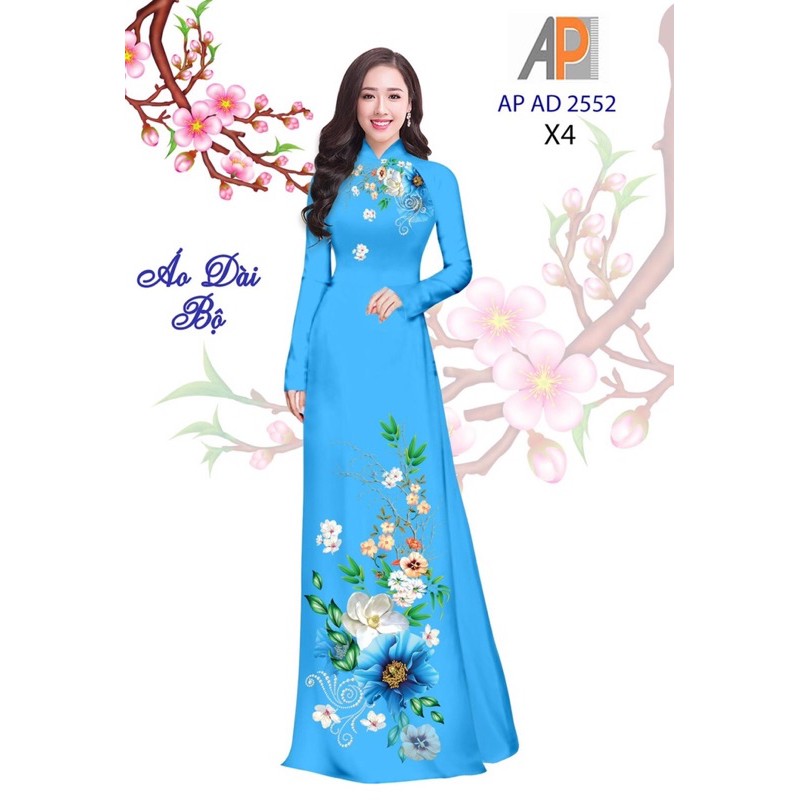 vải áo dài xanh in hoa