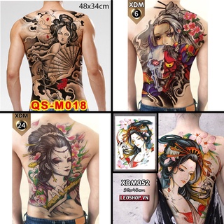 [Loại Ngắn Ngày] Hình Xăm Kín Lưng Cô Gái Geisha Chụp Ảnh, Đóng Phim, Dễ Dàng Tẩy Xóa - Dùng 2-5 Ngày (35x48cm)