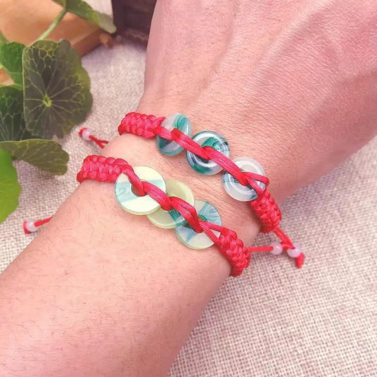 Vòng Tay Dây Đỏ May Mắn Tự Tết Xâu Ngọc Bích Nhân Tạo Thời Trang Cho Nữ