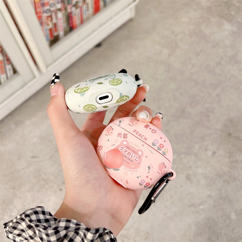 Đối với OPPO Enco Air TWS Vỏ tai nghe trái đào mùa hè cho OPPO Enco Air 2 Gấu dễ thương Phi hành gia Cặp đôi hoạt hình Vỏ bảo vệ chống rơi