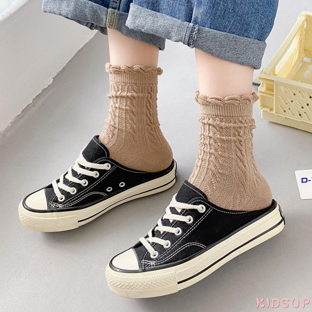 Đôi tất cotton phối ren thời trang thu đông cho nữ