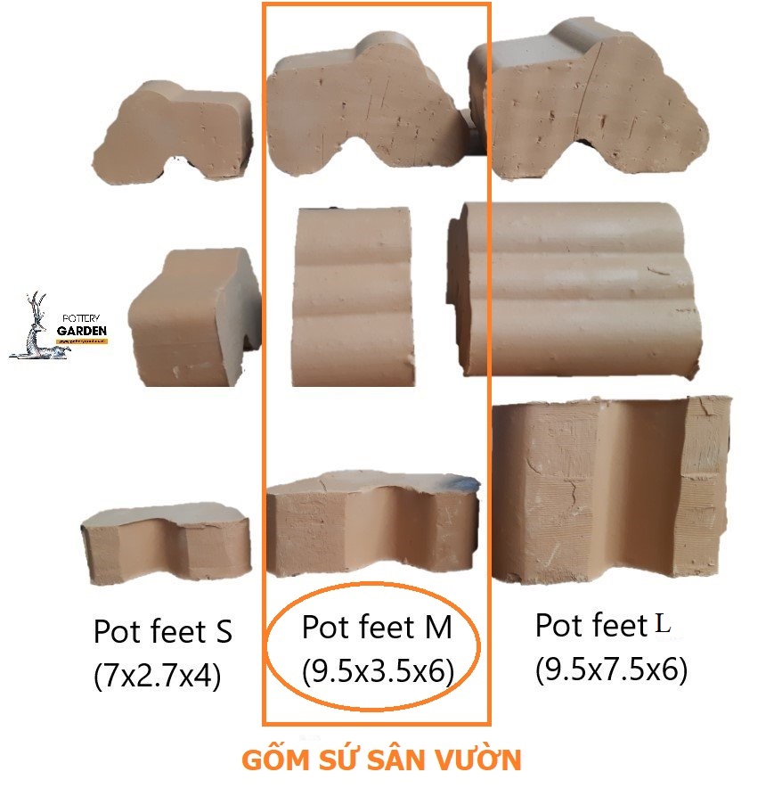 Bộ 3 kê chậu trồng cây bằng gốm đất nung (set 3 terracotta pot feet) size VỪA 9.5x3.5x6cm - gốm sứ sân vườn Bình Dương