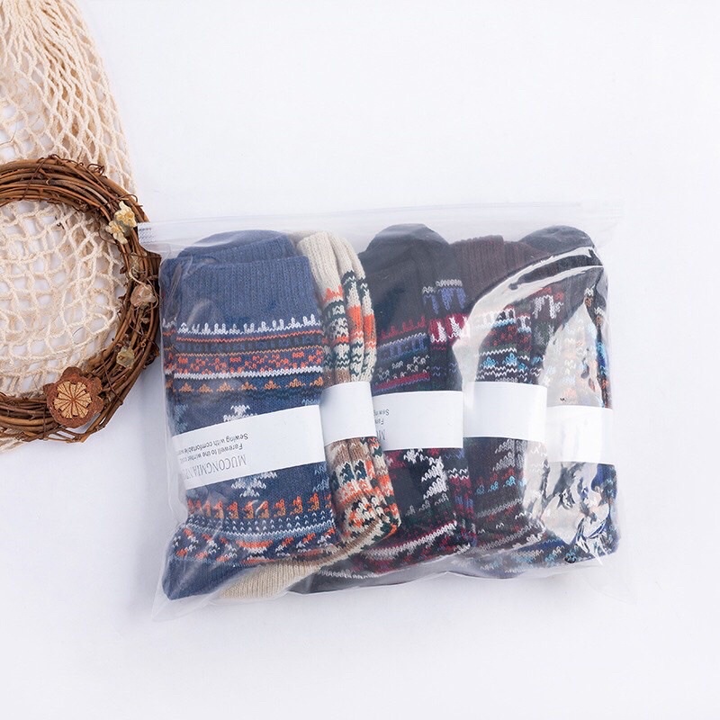 [TonaShoe] Tất Thổ Cẩm Hoạ Tiết Thoi Lớn Vintage Nam Nữ M5