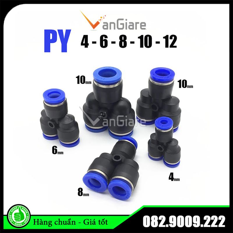 Đầu nối nhanh chữ Y PY, Nối giảm 3 ngã chữ Y PW ống hơi, phun sương, khí nén 4mm 6mm 8mm 10mm 12mm