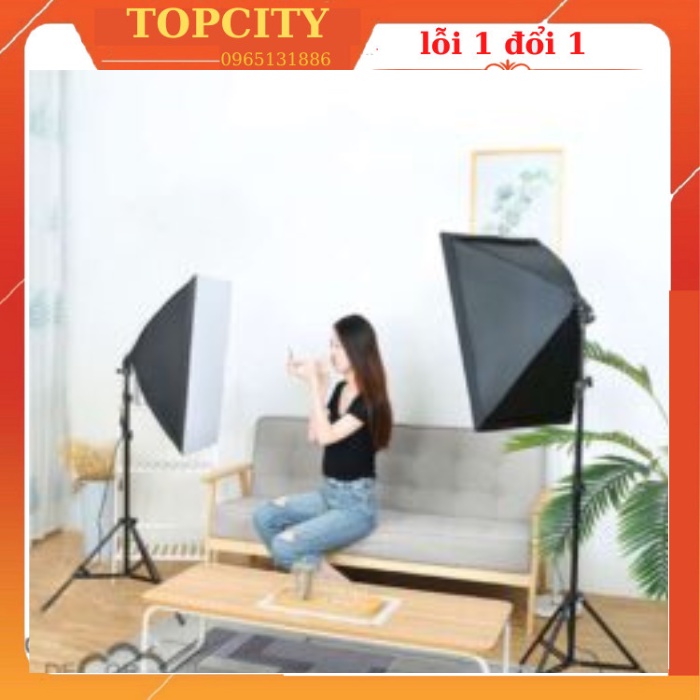 Bộ đèn studio chụp ảnh, quay phim, Livestream chuyên nghiệp, cao 2m softbox 50x70cm-topcity