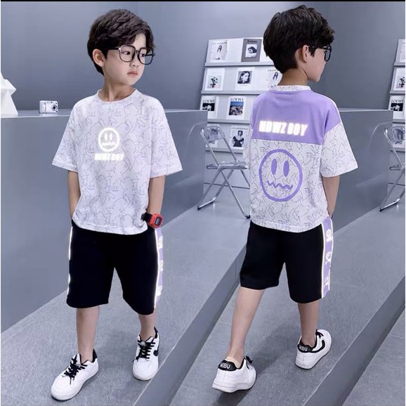 Bộ bé trai Con Xinh cotton phản quang bạc MDWZ-BOY,set quần áo trẻ em từ 5 đến 14 tuổi